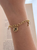 Pulsera Cruces Perla Rodio
