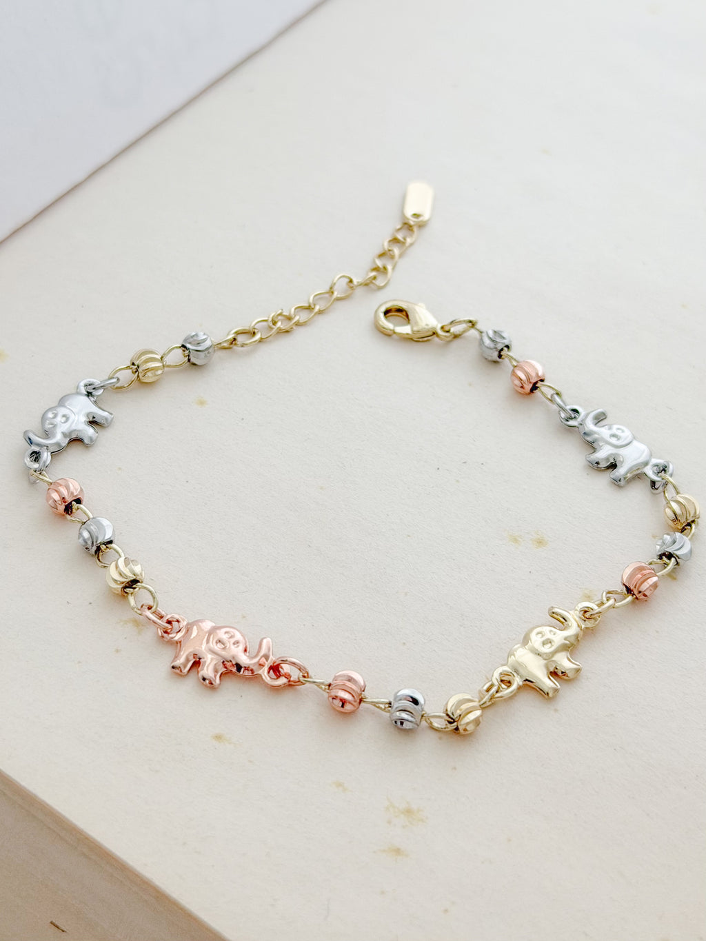 Pulsera Diamantada Elefantes 3 Oros Rodio