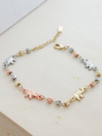 Pulsera Diamantada Elefantes 3 Oros Rodio