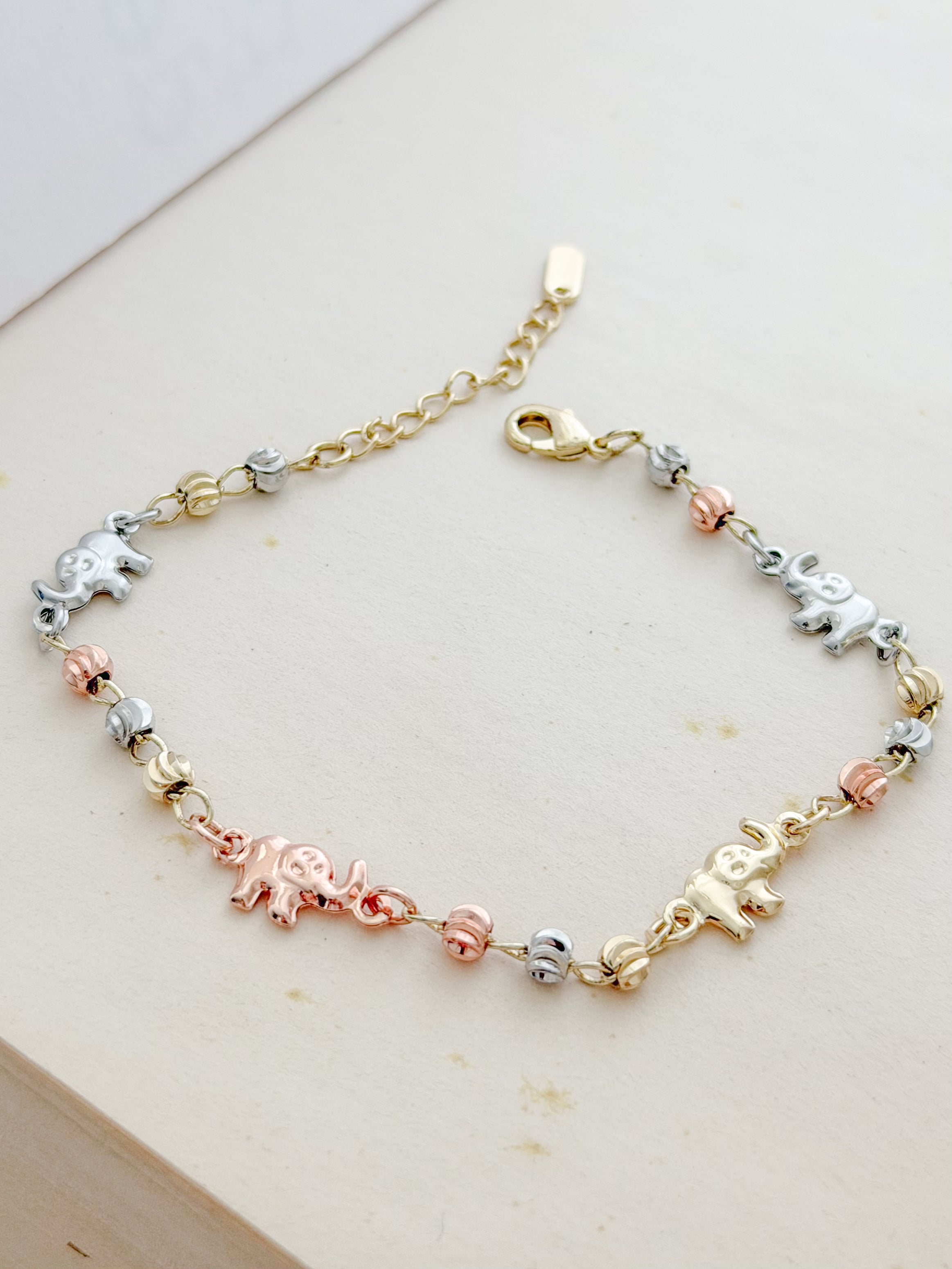 Pulsera Diamantada Elefantes 3 Oros Rodio