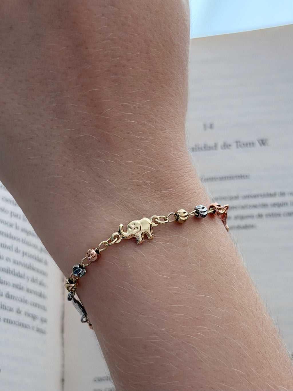 Pulsera Diamantada Elefantes 3 Oros Rodio