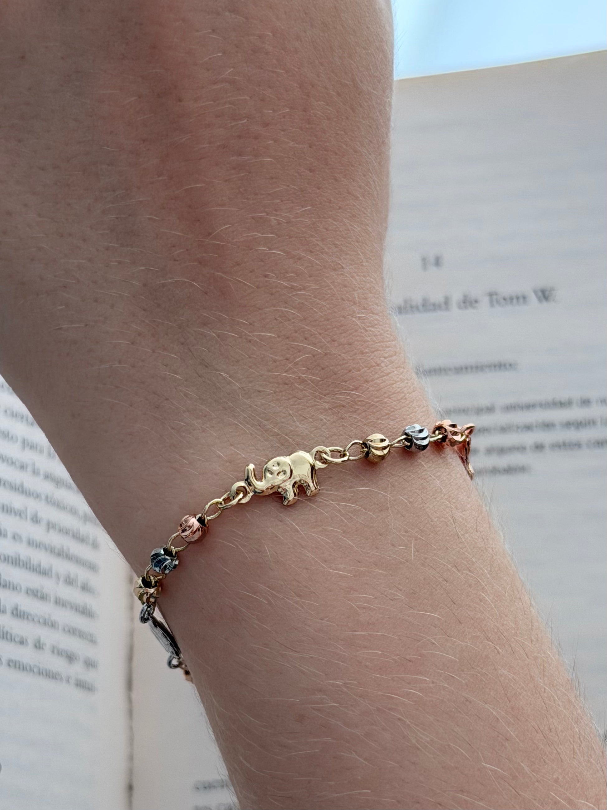 Pulsera Diamantada Elefantes 3 Oros Rodio