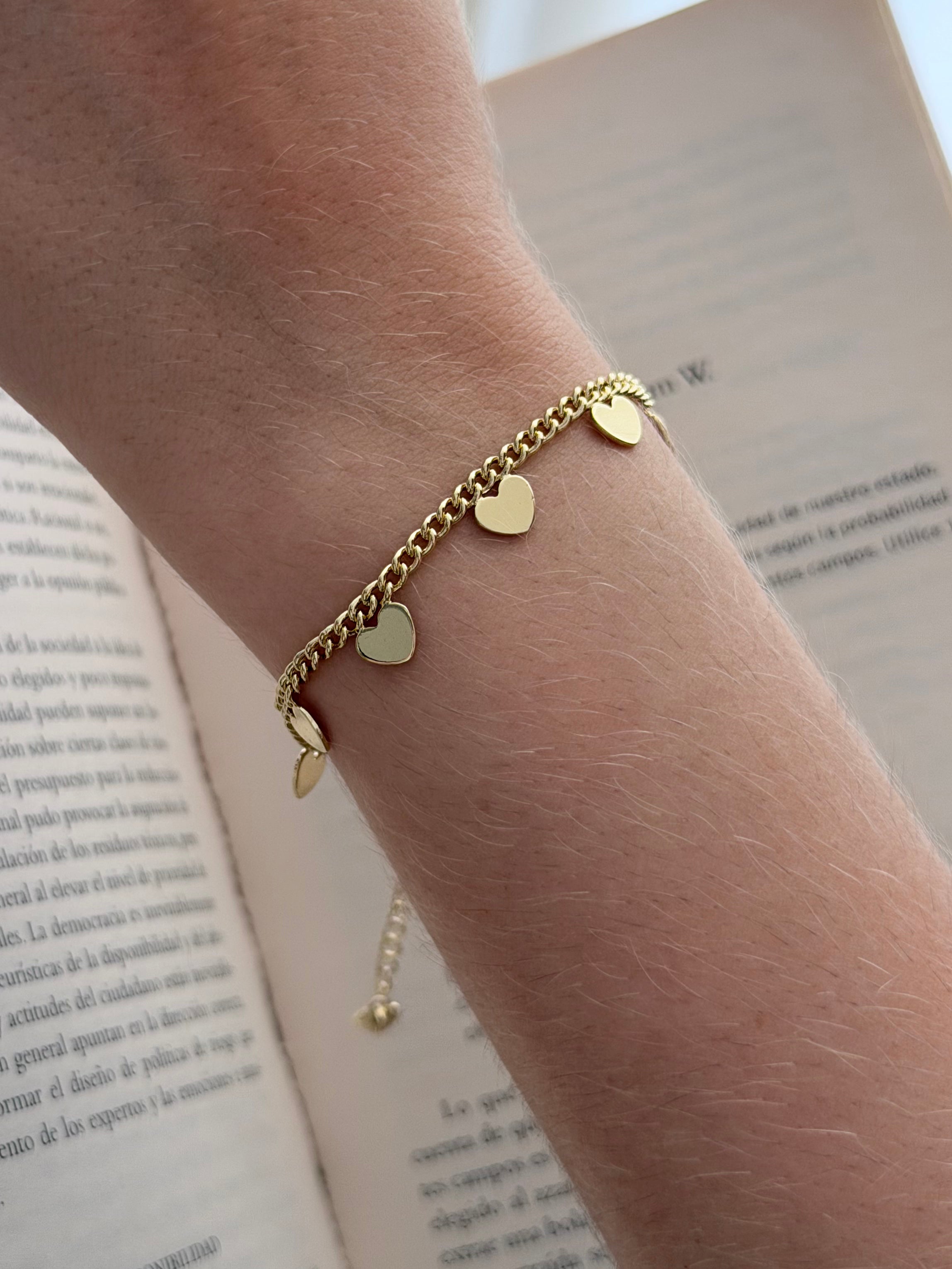 Pulsera Dijes Corazones Rodio