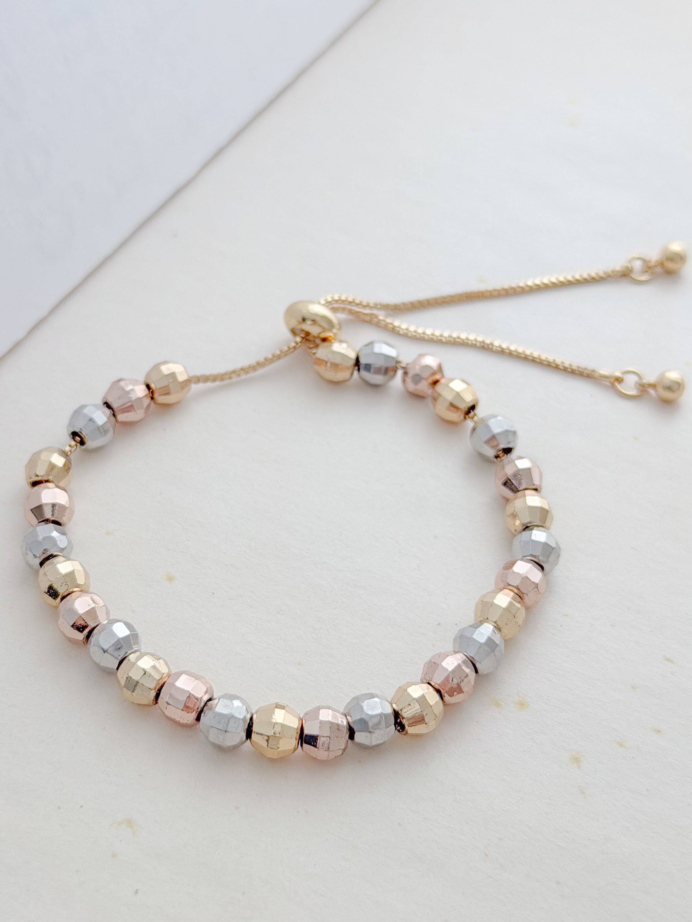 Pulsera Balin Diamantado 3 Oros Rodio