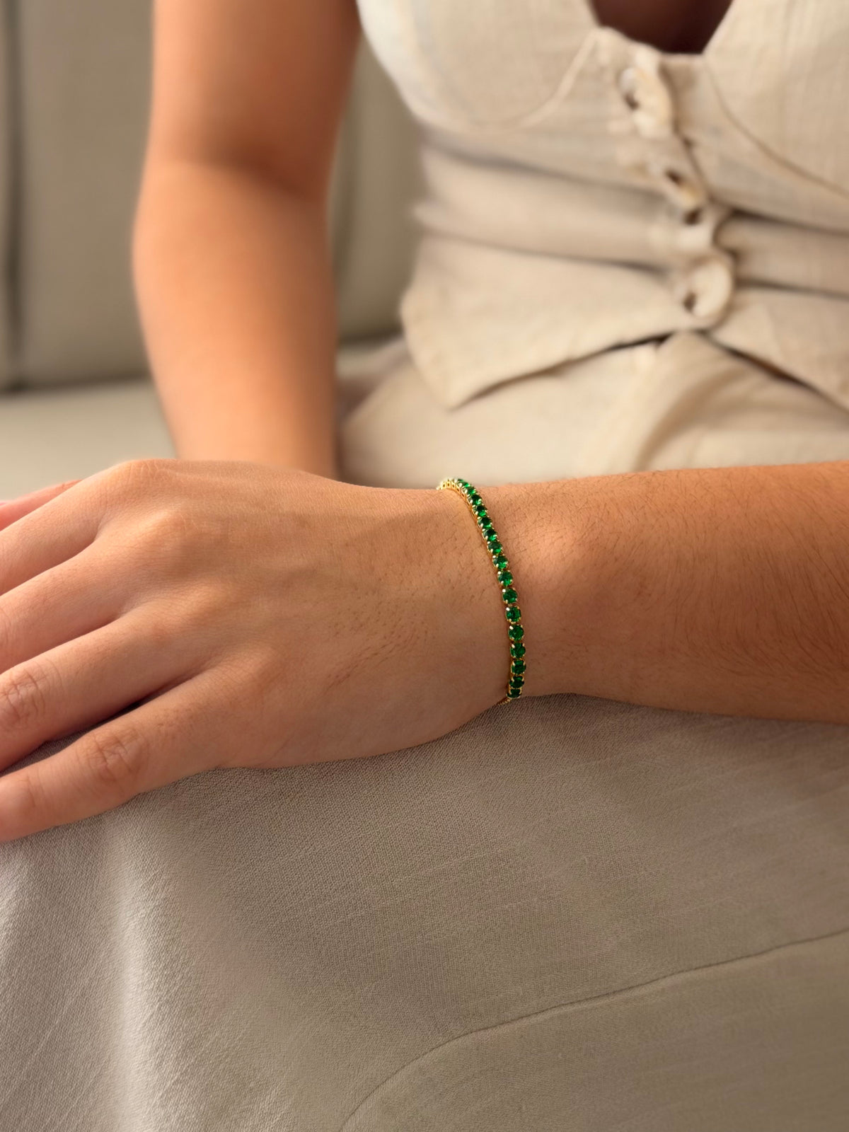 Pulsera Tipo Tennis Verde Graduable