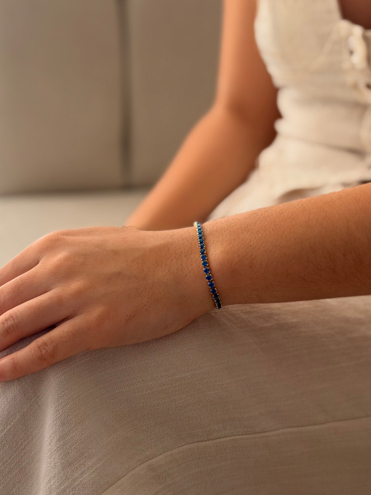 Pulsera Tipo Tennis Azul Graduable