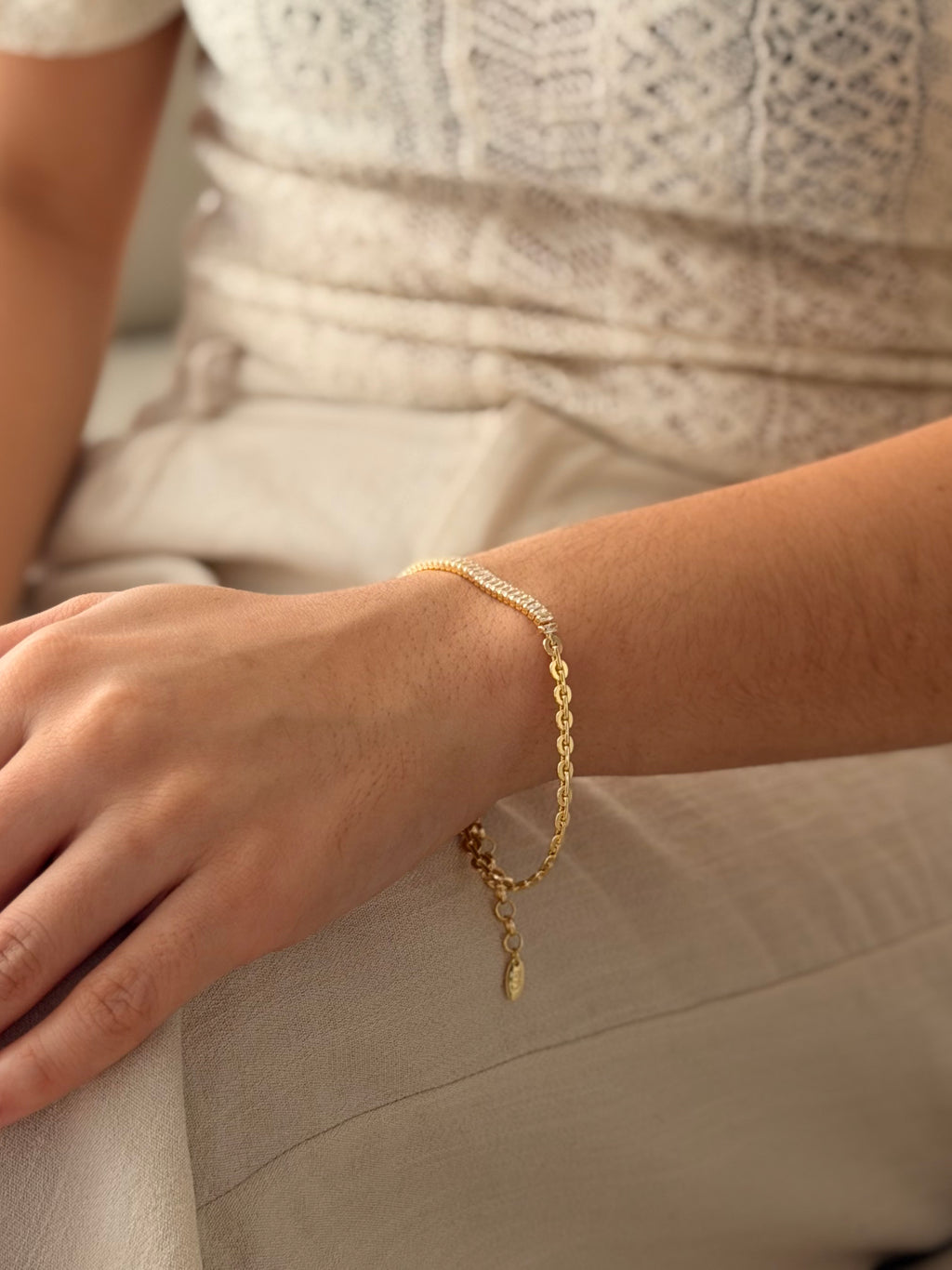 Pulsera Doble Tejido Eslabon Baguette