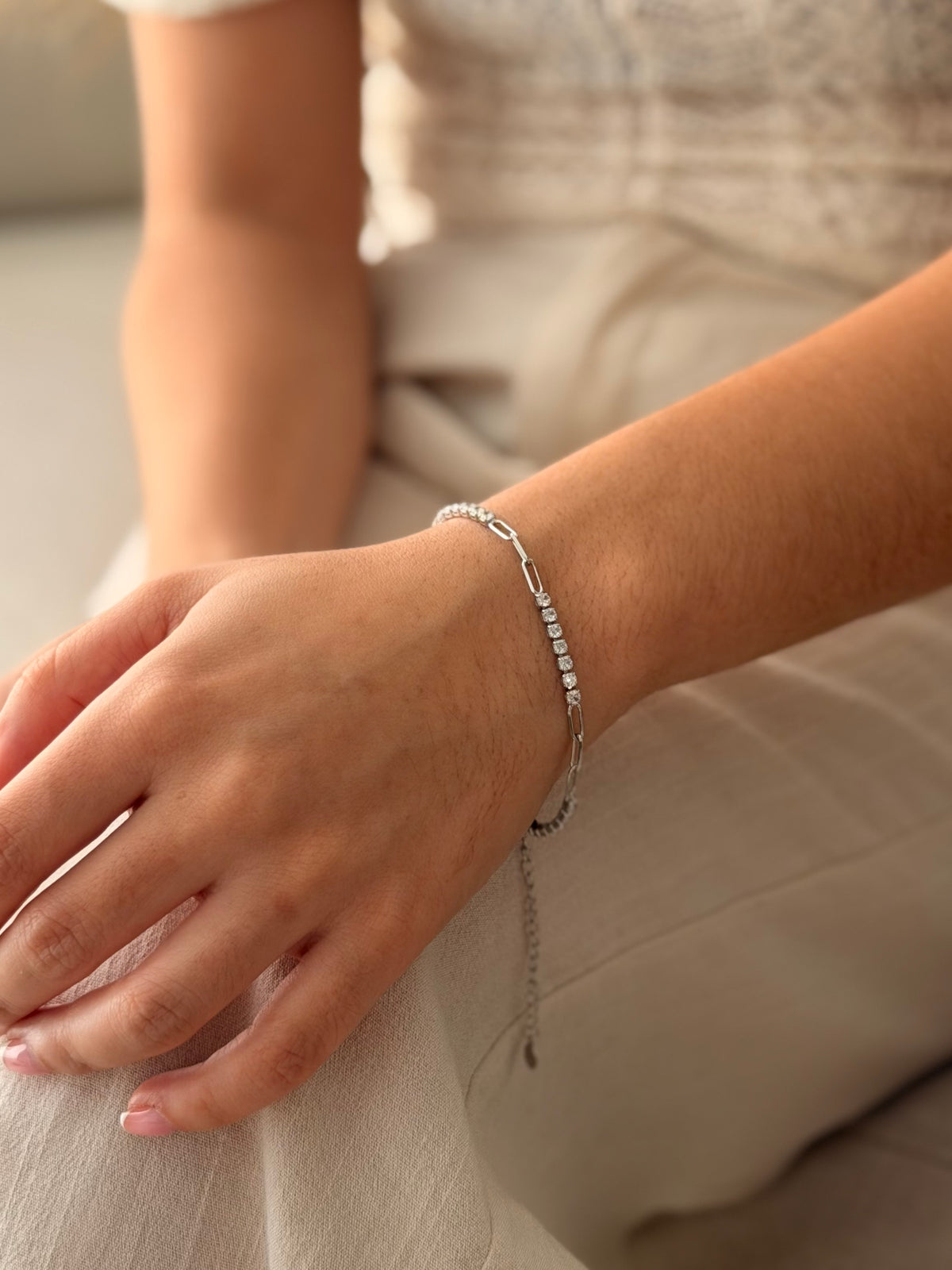 Pulsera Doble Tejido Eslabon Tenis Plateado