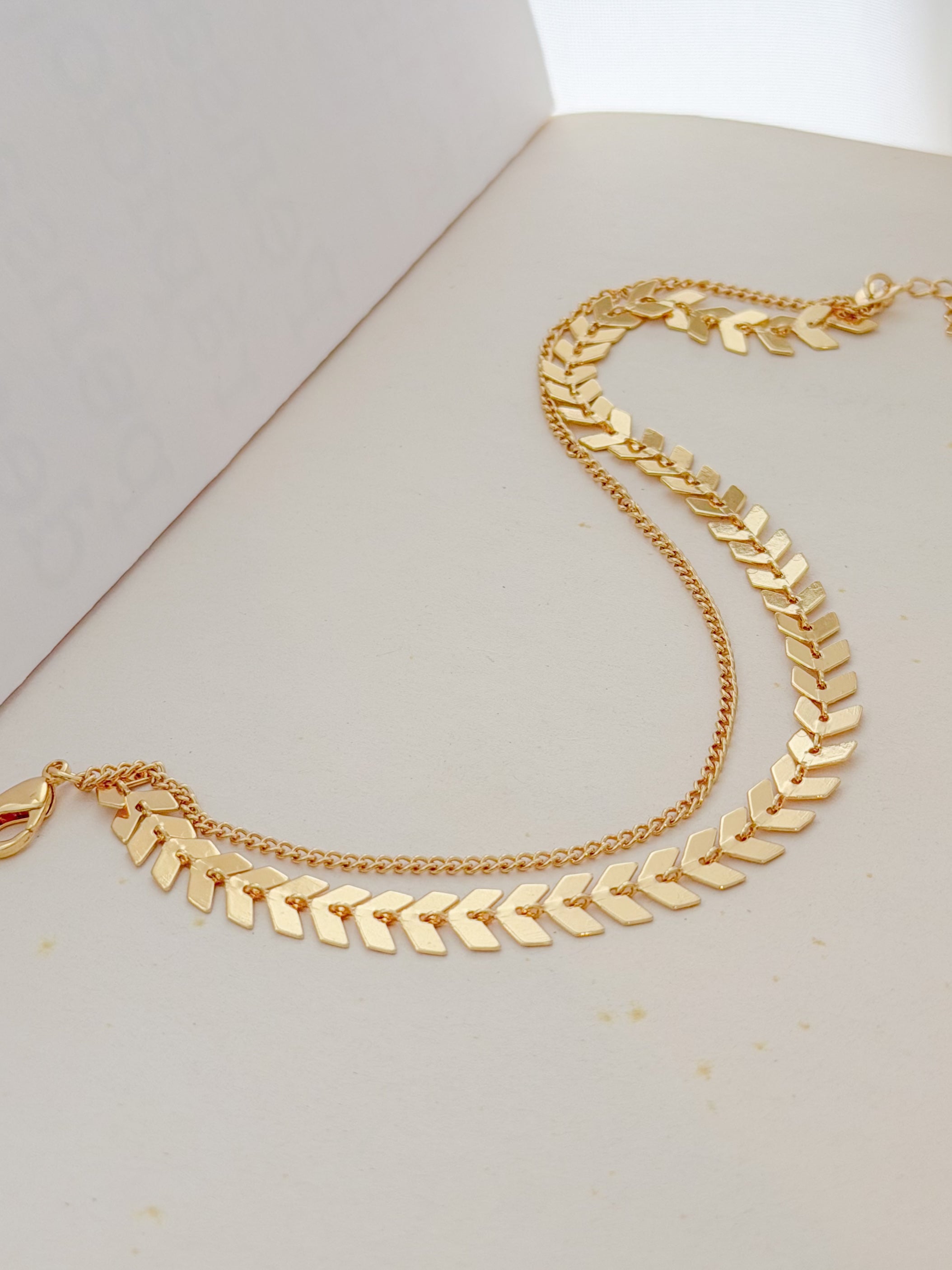 Tobillera Rodio Doble Espiga Dorado