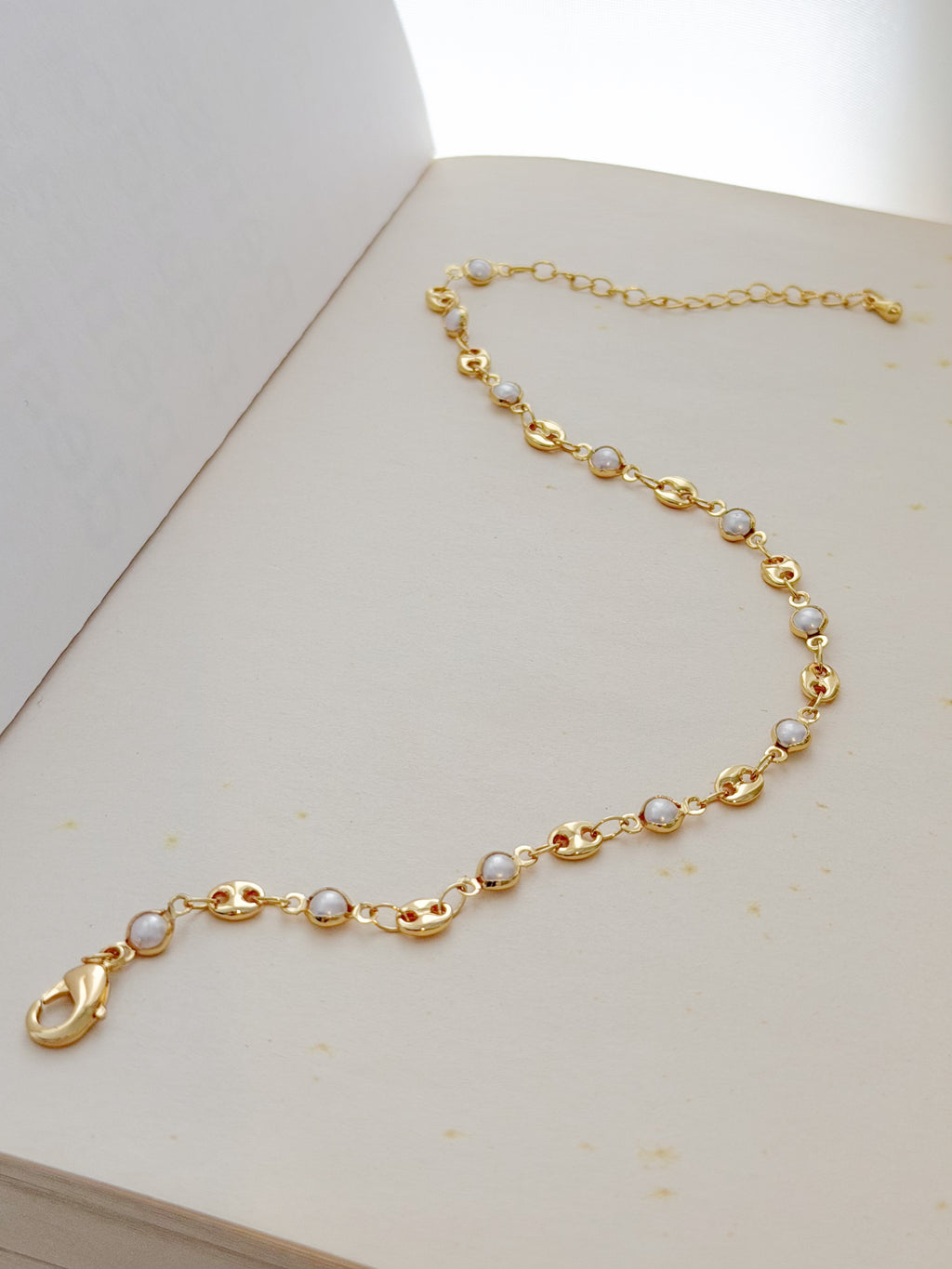 Tobillera Rodio Guci Perlas Dorado